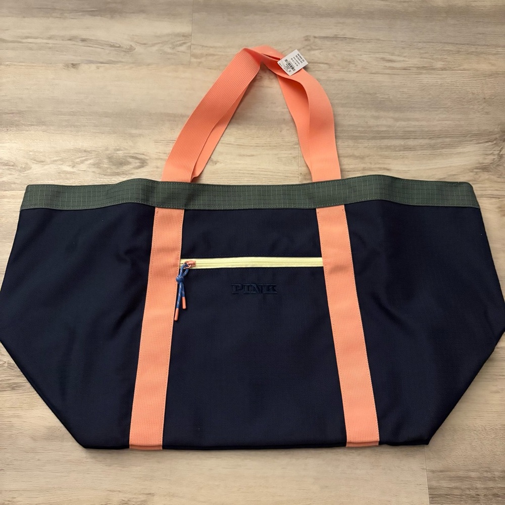 Pink Victoria's Secret Large Zip Tote Bag Navy Blue Coral NWT